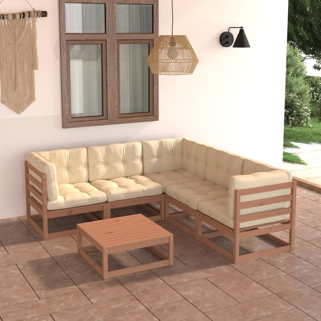 6-tlg. Garten-Lounge-Set mit Kissen Kiefer Massivholz